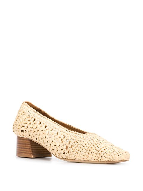 white crochet pumps
