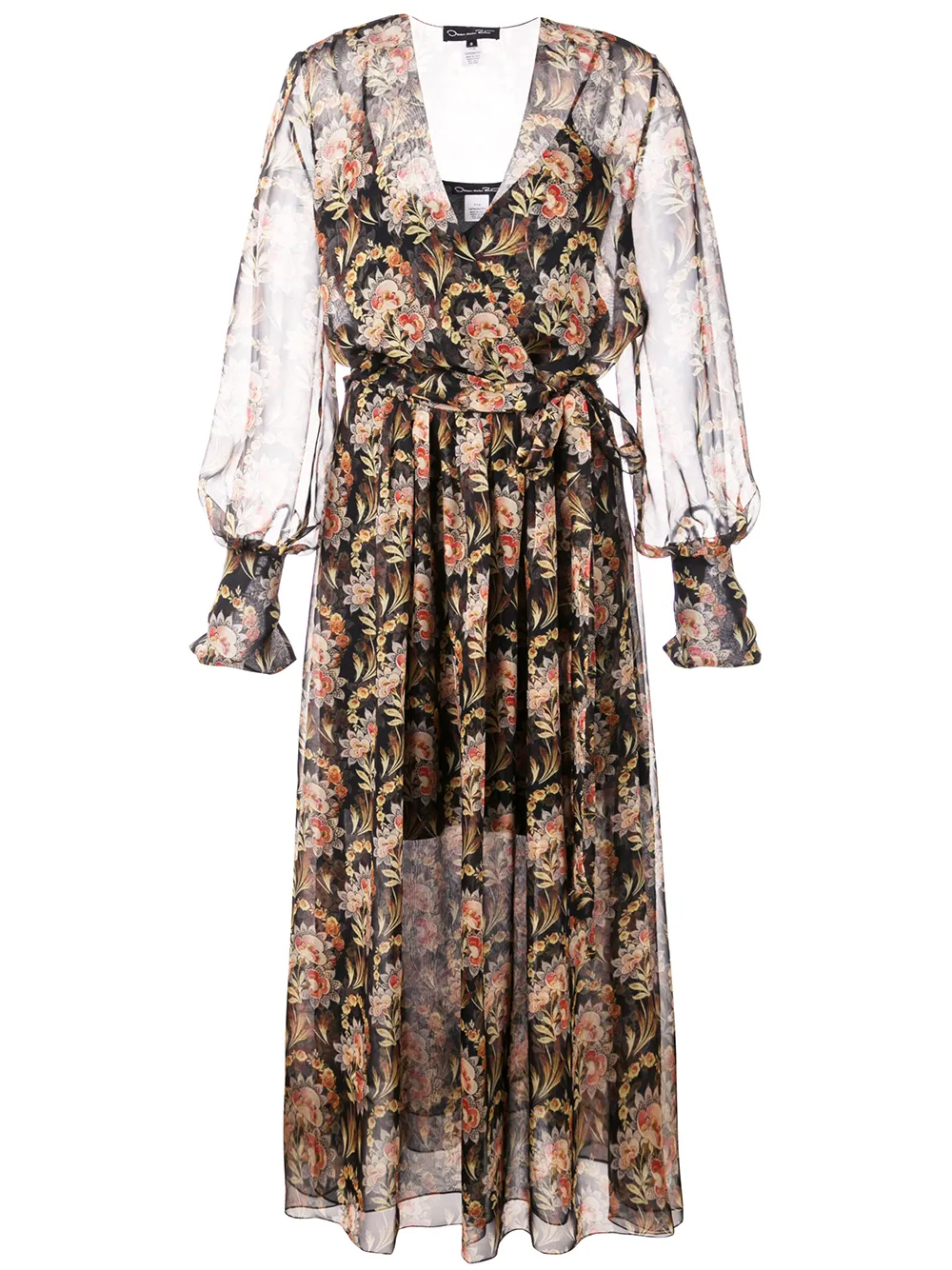 Oscar De La Renta Dresses OSCAR DE LA RENTA FLORAL WRAP-AROUND DRESS - BLACK