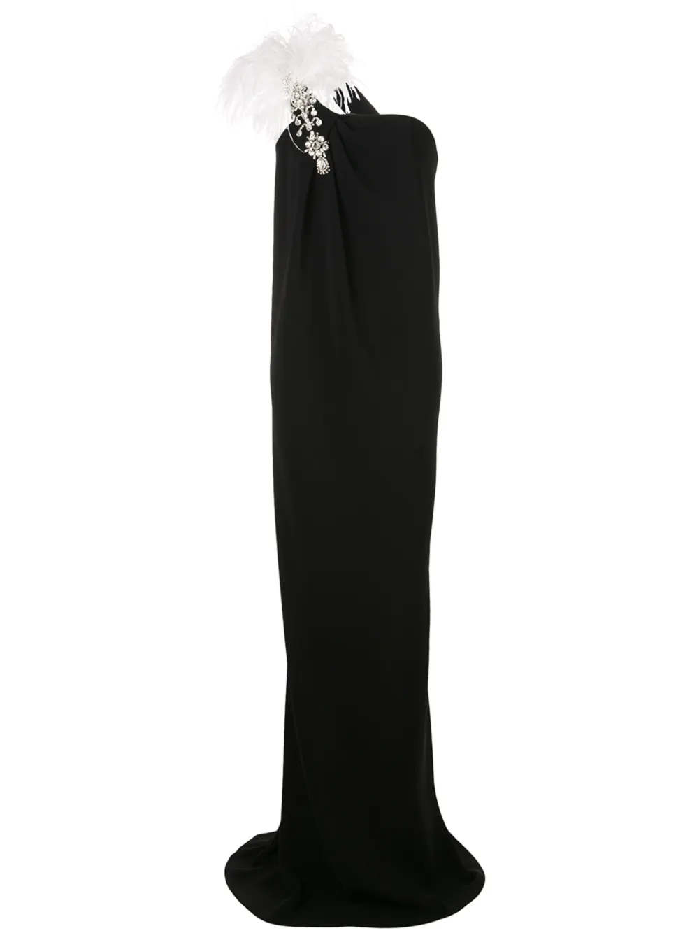 Oscar De La Renta Tops OSCAR DE LA RENTA STRAIGHT-CUT GOWN WITH NECK EMBELLISHMENT - BLACK