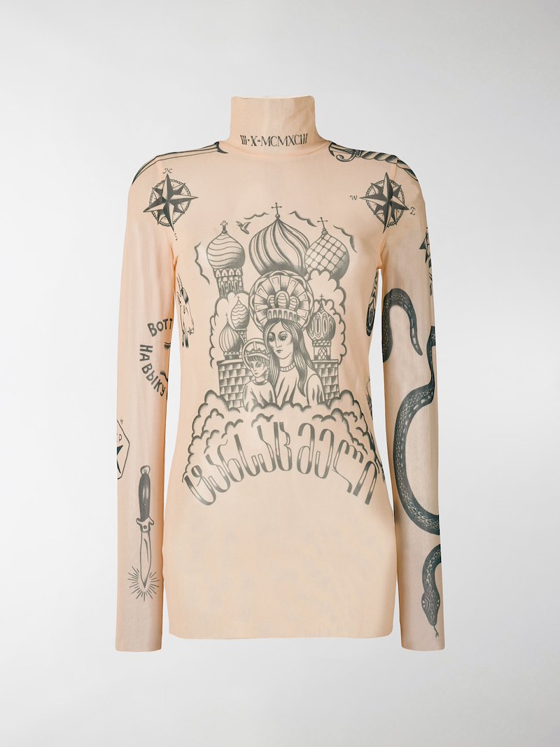 VETEMENTS tattoo printed turtleneck top neutrals | MODES VETEMENTS tattoo printed turtleneck top neutrals | MODES