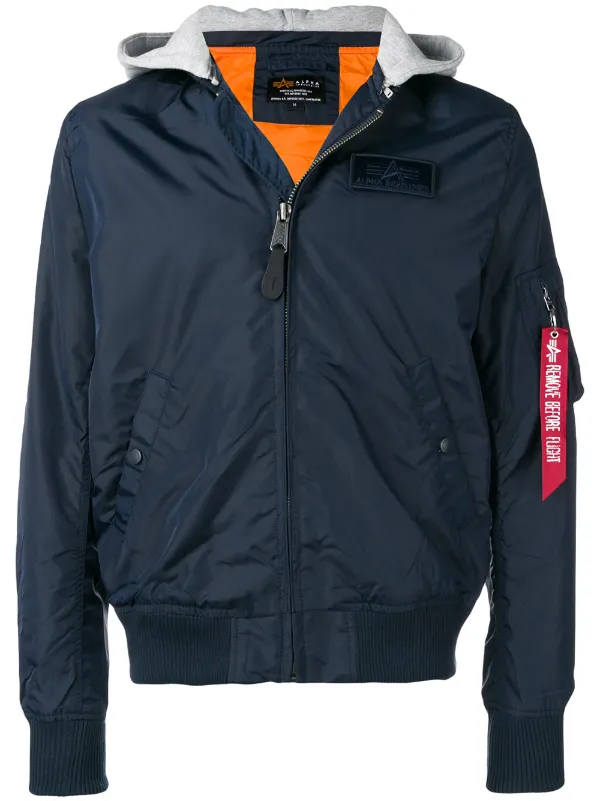 Alpha Industries Jaqueta Bomber Com Capuz | Azul | FARFETCH BR