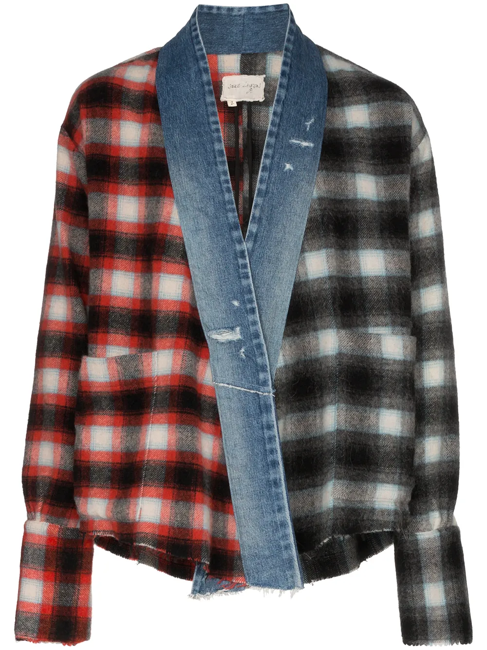 Greg Lauren Jackets panelled check shirt