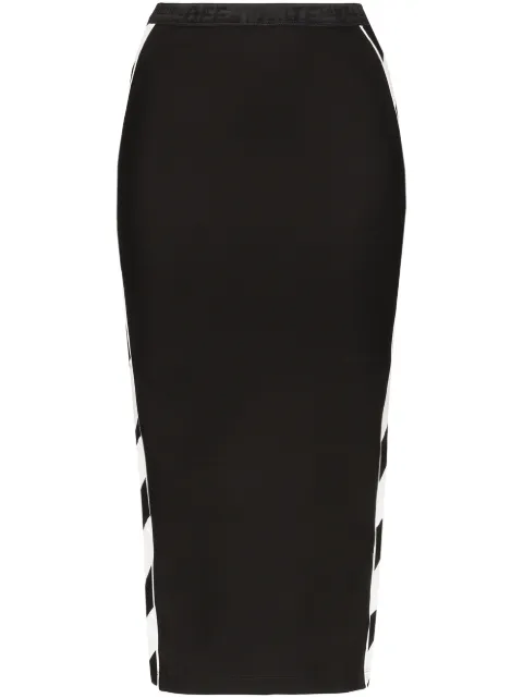 OFF-WHITE OFF-WHITE DIAGONAL STRIPE PRINT MIDI SKIRT - BLACK