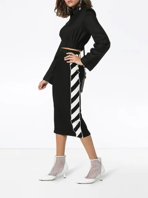 OFF-WHITE OFF-WHITE DIAGONAL STRIPE PRINT MIDI SKIRT - BLACK