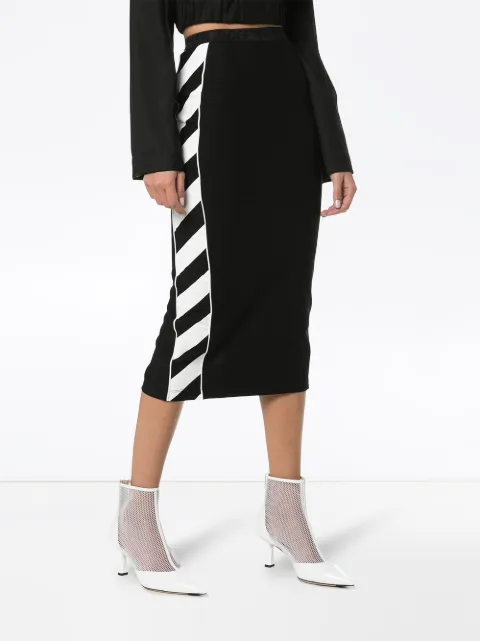 OFF-WHITE OFF-WHITE DIAGONAL STRIPE PRINT MIDI SKIRT - BLACK