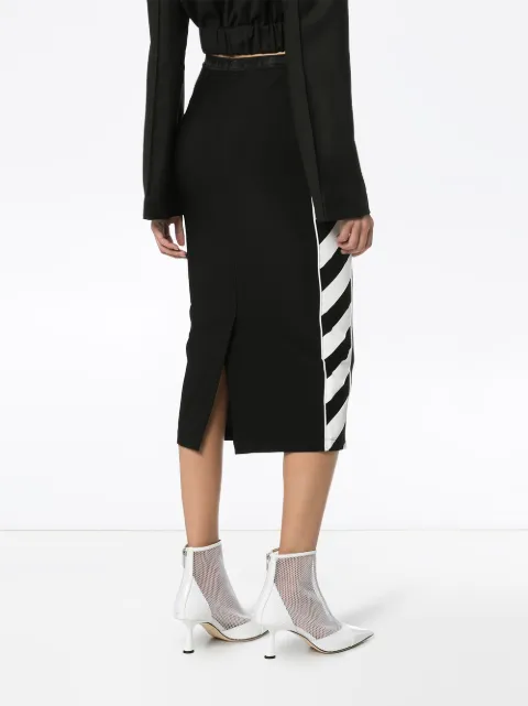 OFF-WHITE OFF-WHITE DIAGONAL STRIPE PRINT MIDI SKIRT - BLACK