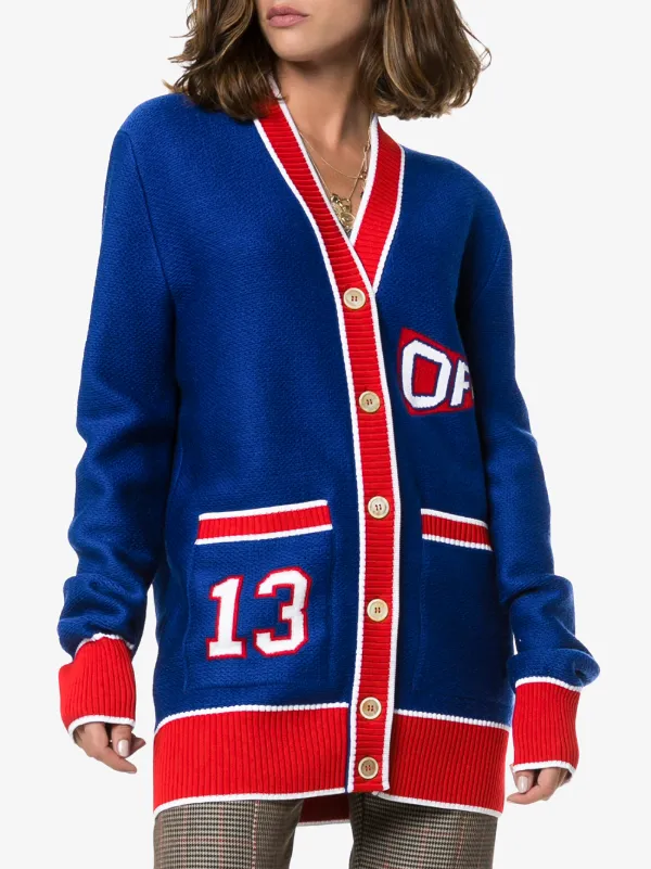 off white blue and red cardigan