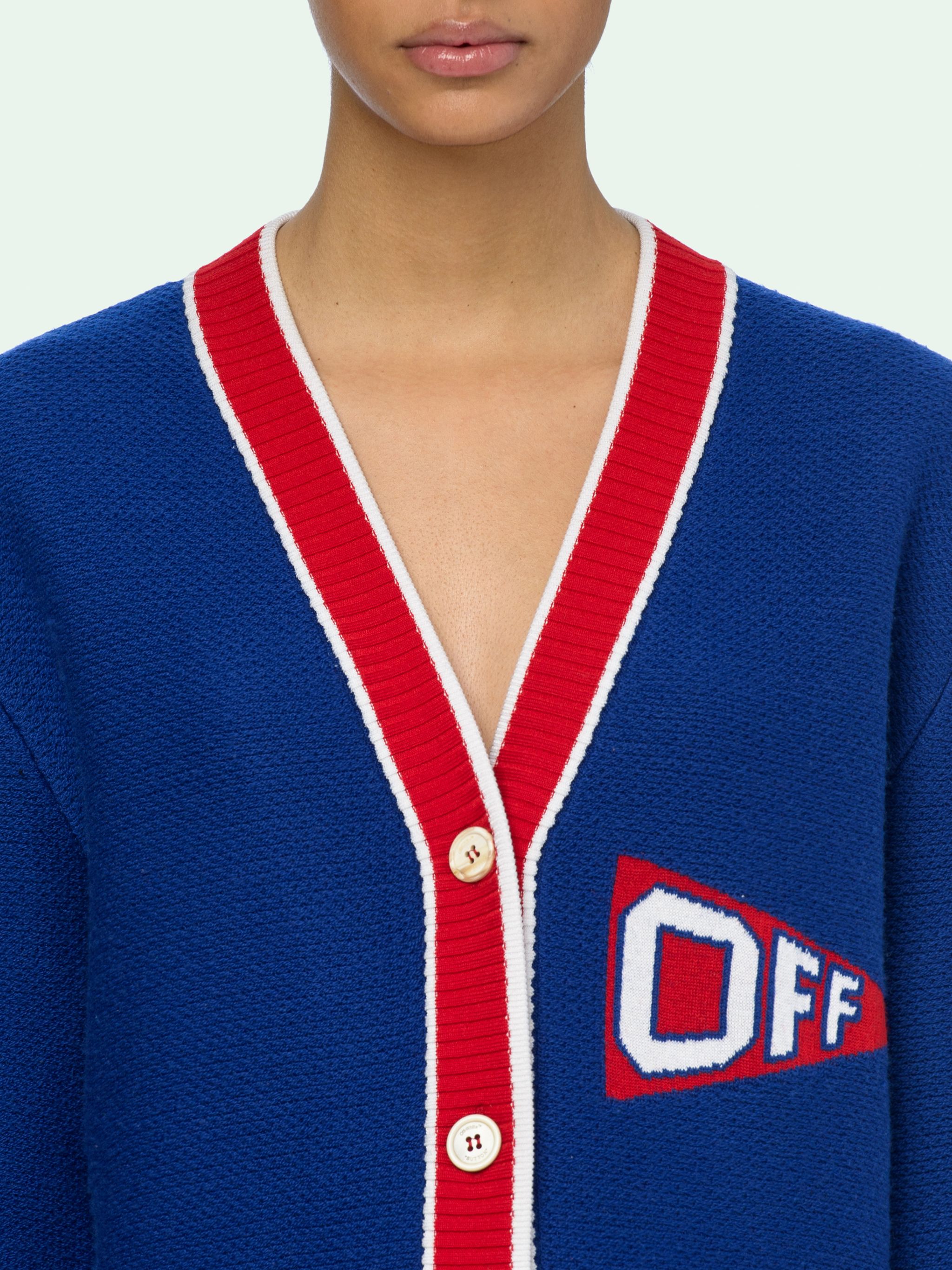 off white blue and red cardigan