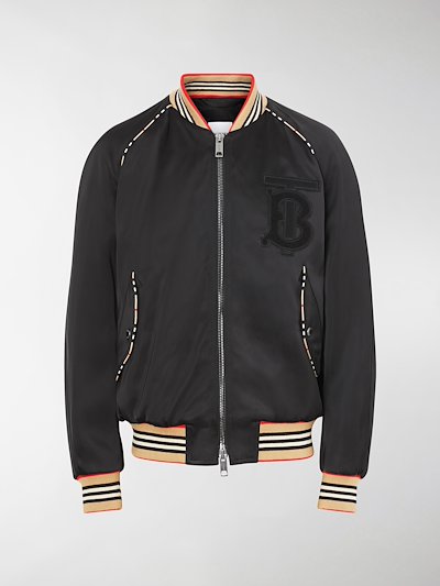 Burberry Icon Stripe Detail Monogram Motif Bomber Jacket black | MODES