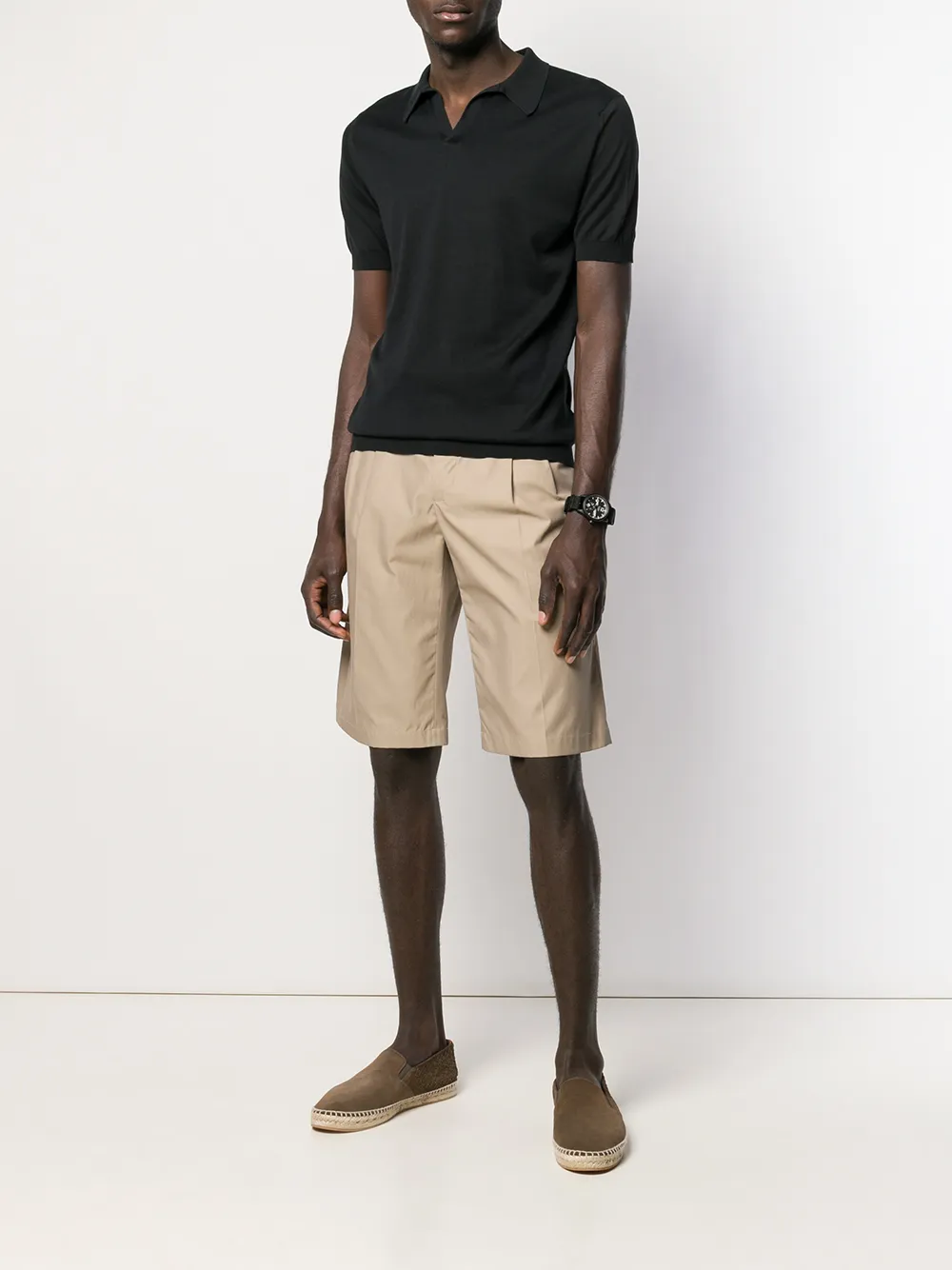 John Smedley Poloshirt met open kraag - Zwart