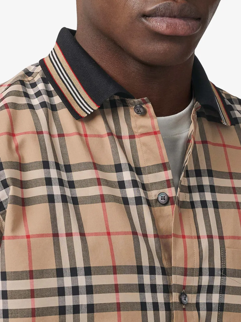 panelled vintage check and icon stripe cotton shirt