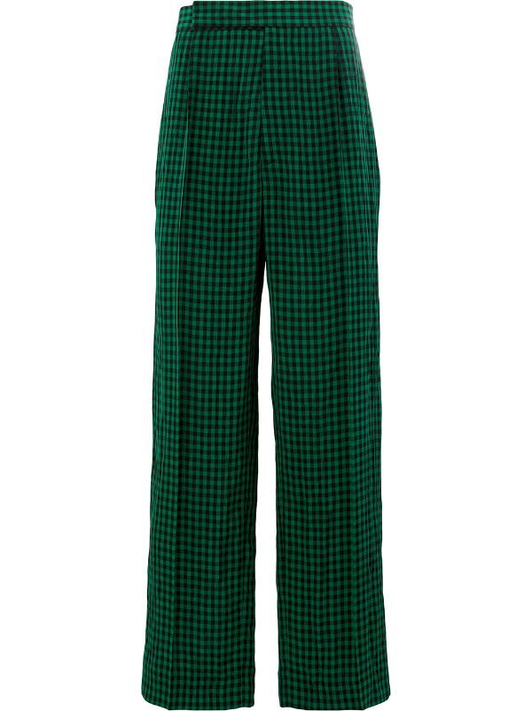 green and black check trousers