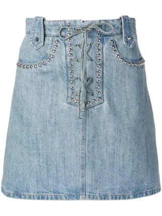 Miu Miu Studded lace-up Denim Skirt - Farfetch