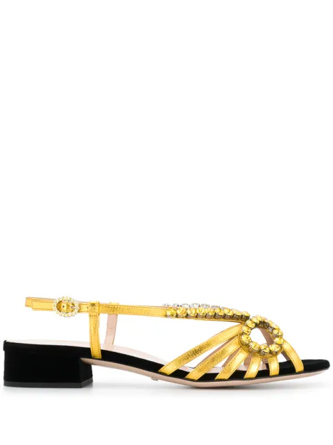 Click to view more detailed imagery on our partner's website Gucci Crystal-Embellished Leather Sandals In Gold