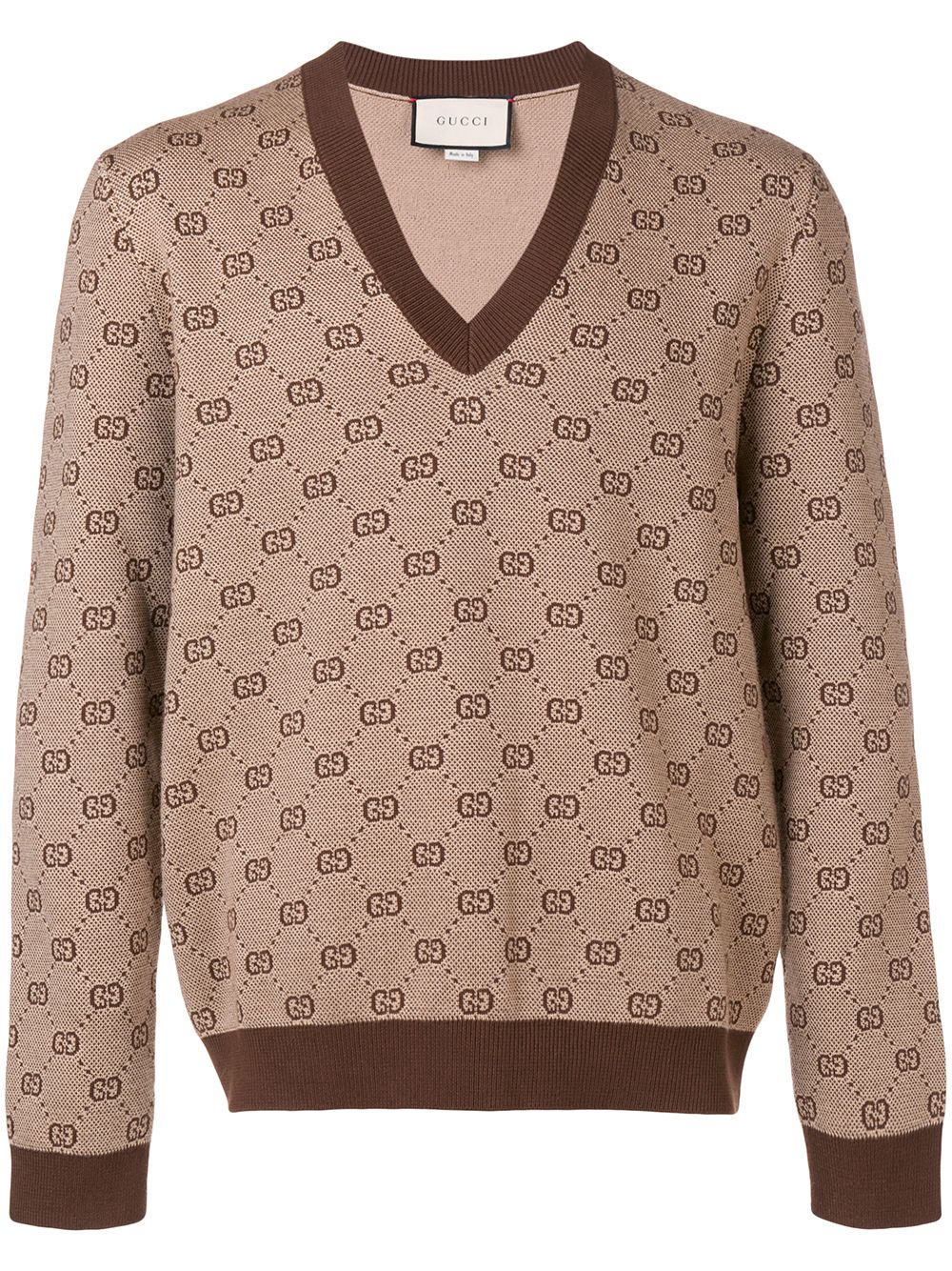 фото Gucci жаккардовый свитер с V-образным вырезом и узором GG