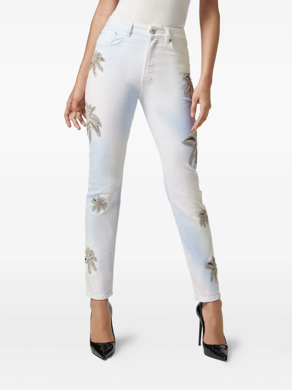 Philipp Plein rhinestone-embellished jeans - Wit