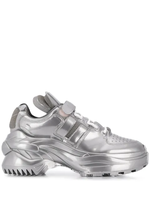 Click to view more detailed imagery on our partner's website Maison Margiela Retro Fit Laminated Trainers In T9002 Silver
