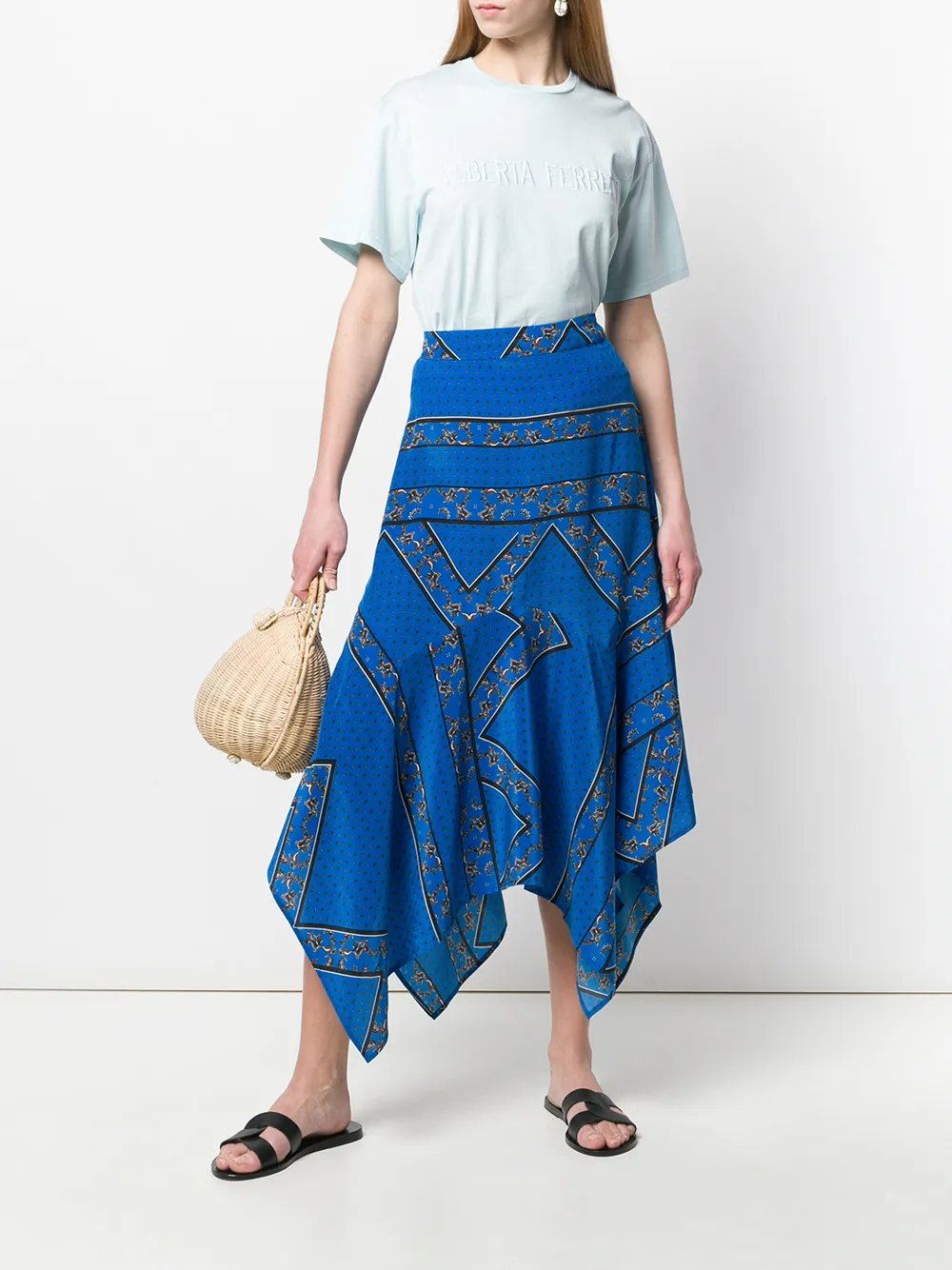  Alberta Ferretti T Shirt Mit Logo   Blau 