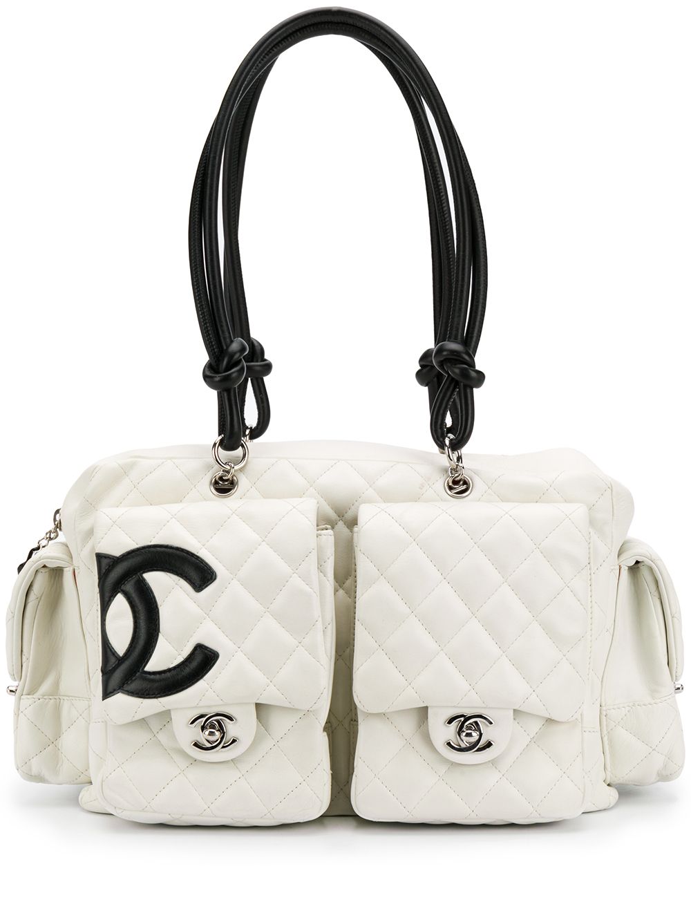 Pre-owned Chanel Cambon Reporter Leather Handbag In White