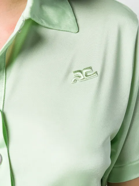 CourrÈGes Satin-Jersey Polo Shirt In Green
