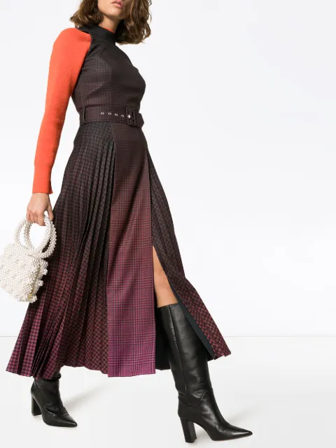 MARY KATRANTZOU JULIA PLEATED CHECKED MIDI
