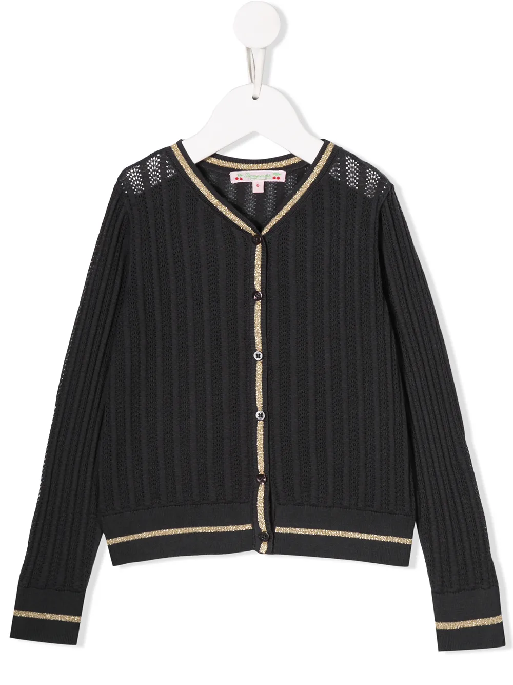 Bonpoint Kids' Crochet Style Knitted Cardigan In Gray