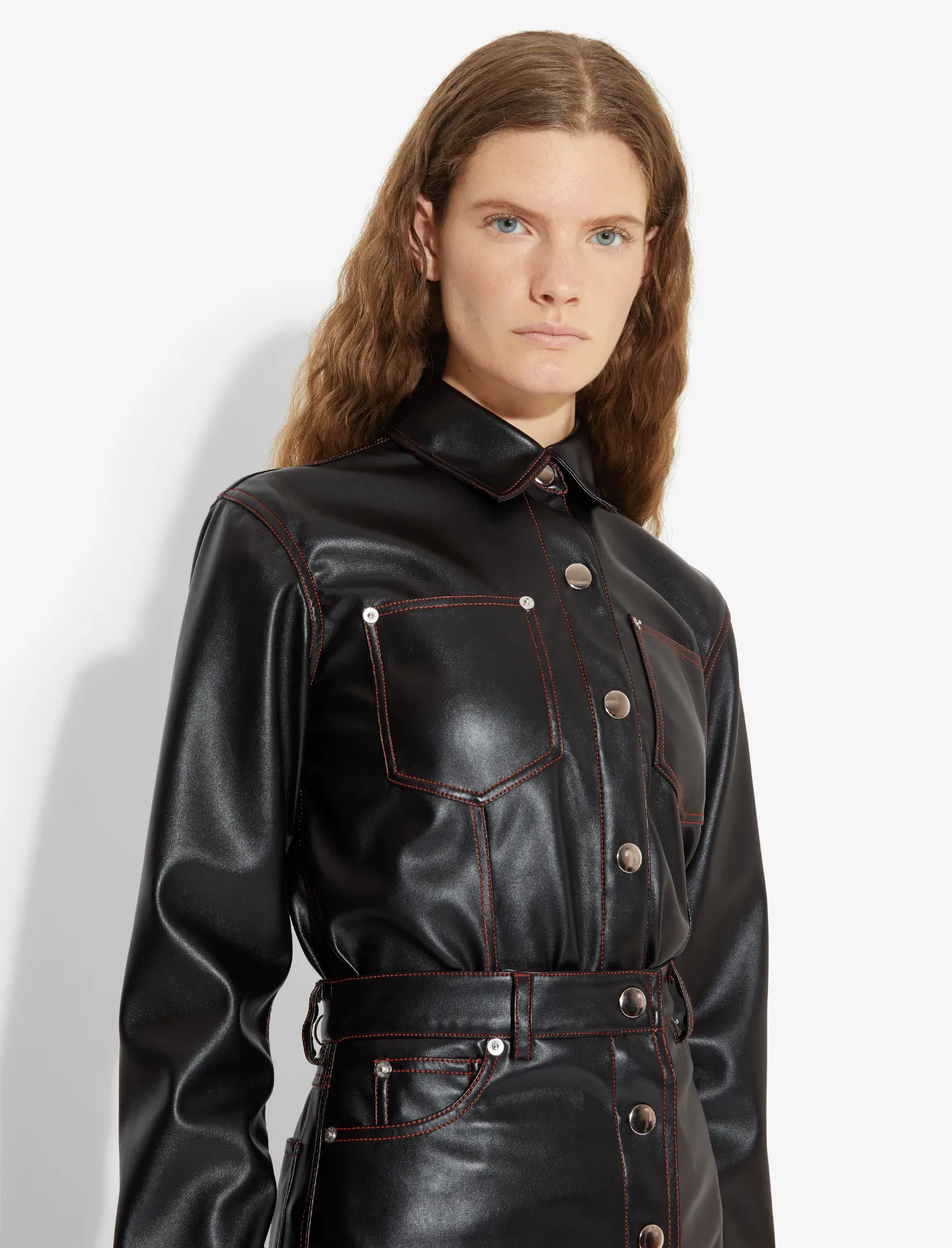 Faux Leather Button Down Shirt in black 