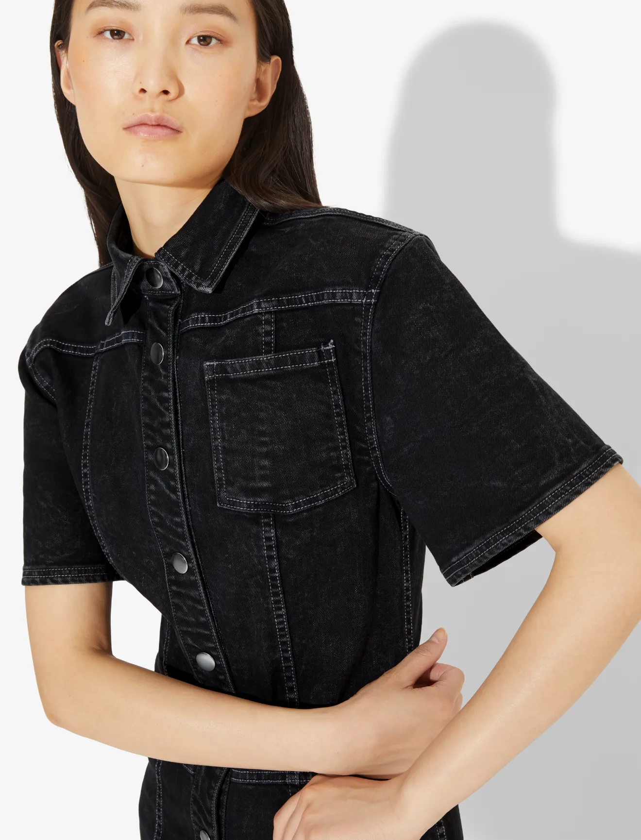 Washed Denim Short Sleeve Dress in 