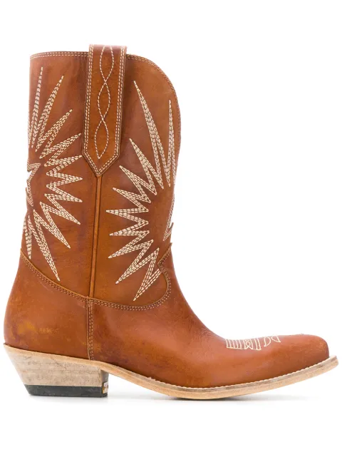 Click to view more detailed imagery on our partner's website Golden Goose Wish Star Low Embroidered Textured-Leather Boots In Tan