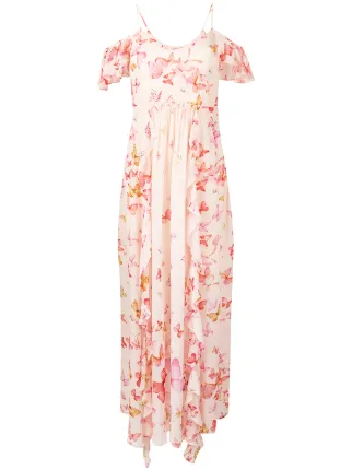 chinese butterfly printed maxi shift dress