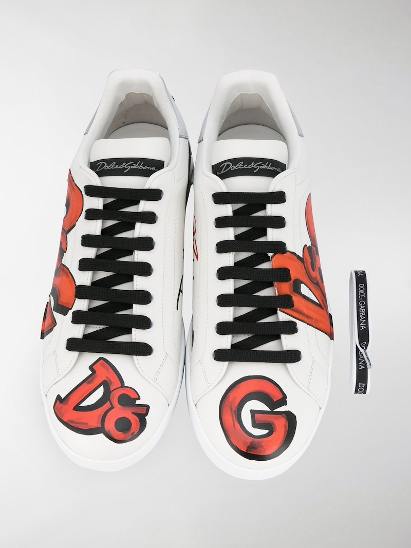 Dolce & Gabbana Portofino graffiti logo-print low top sneakers white | MODES