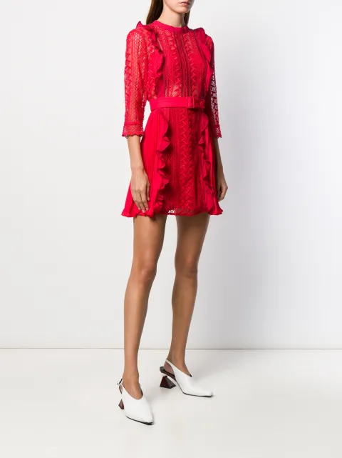 Self-portrait Geometric Lace Dress In Red