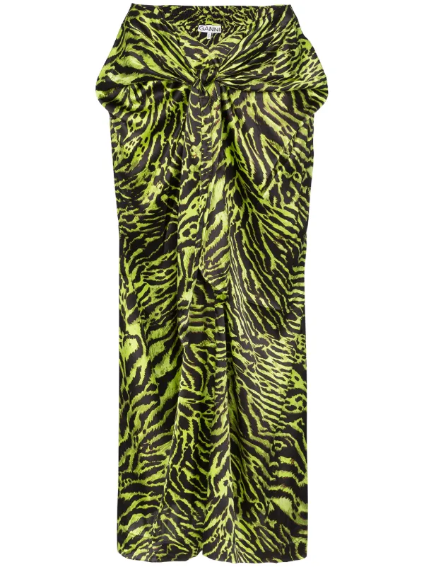 ganni green wrap skirt