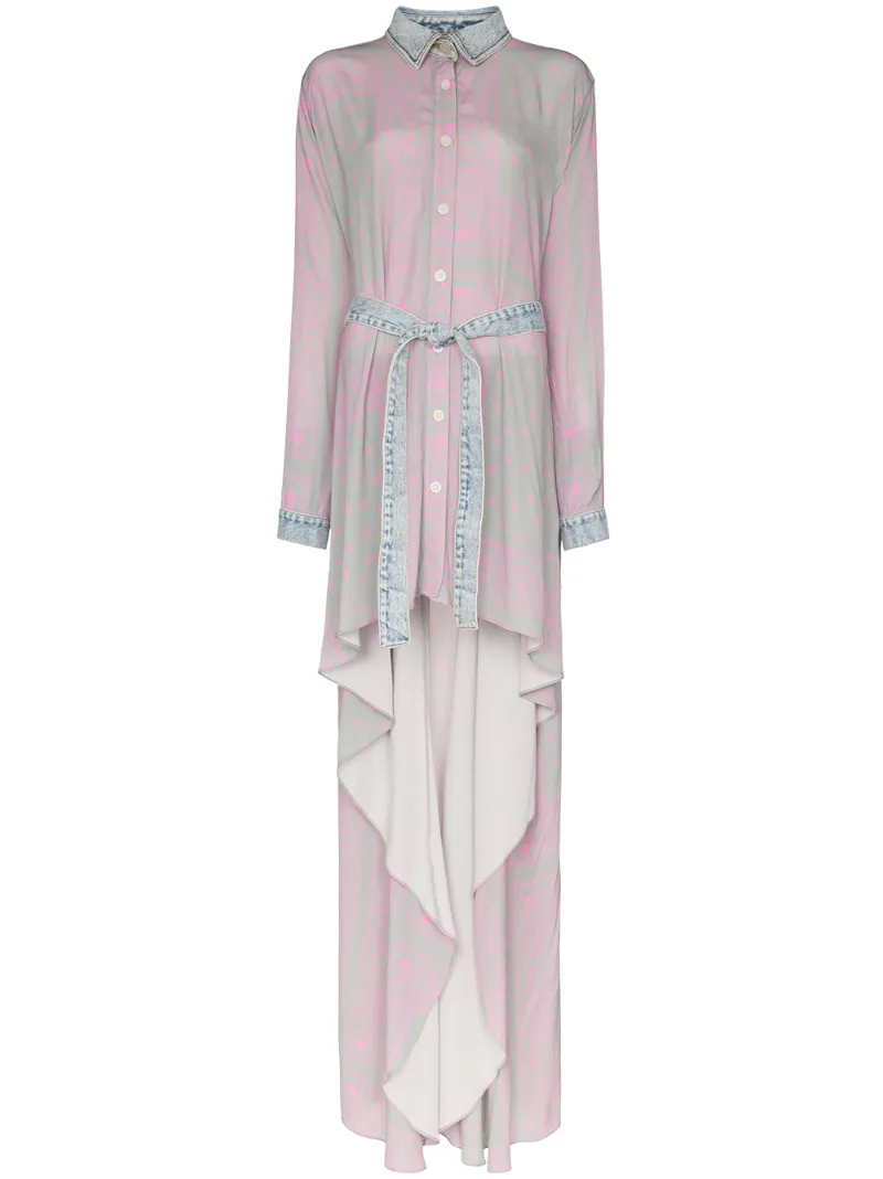 Natasha Zinko Dresses NATASHA ZINKO DENIM-TRIM ASYMMETRIC SHIRT DRESS - GREY