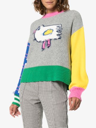 colour-block bird motif sweater展示图