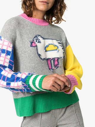 colour-block bird motif sweater展示图