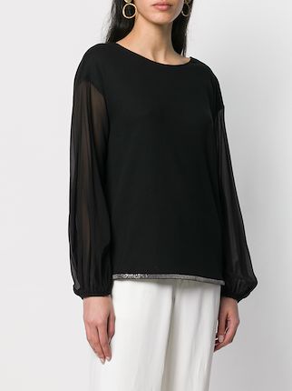 sheer sleeve knitted top展示图