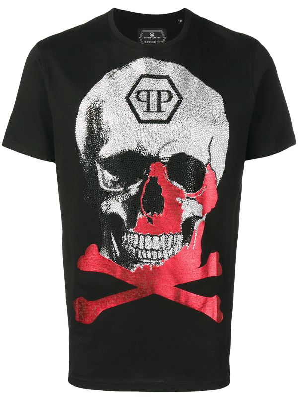 philipp plein red skull t shirt