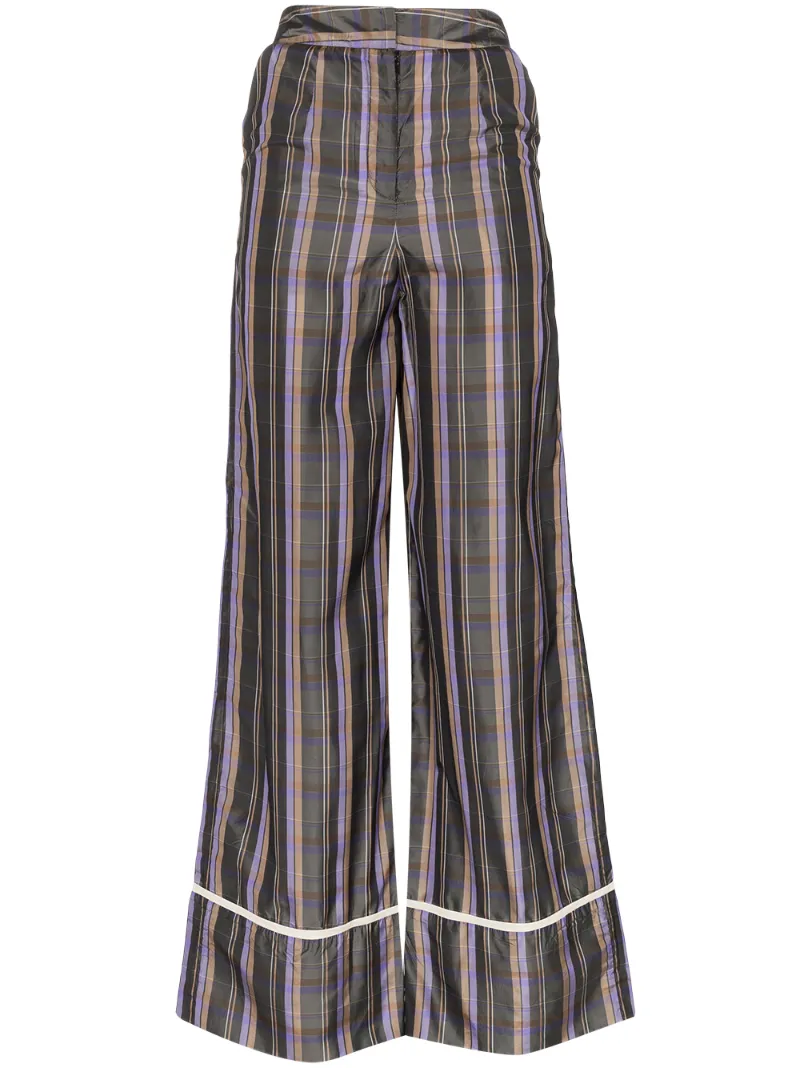 N Duo Pants N DUO PLAID WIDE-LEG TROUSERS - GREY