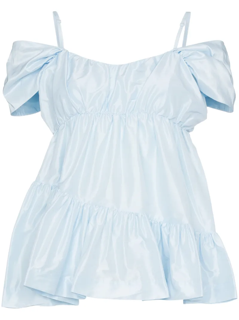 Simone Rocha Tops SIMONE ROCHA TAFFETA RUFFLED OFF-SHOULDER TOP - BLUE