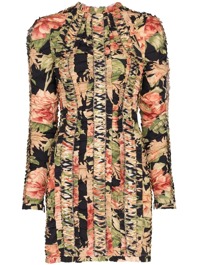Zimmermann Dresses ZIMMERMANN PEONY-PRINT LACE-UP MINI DRESS - BLACK