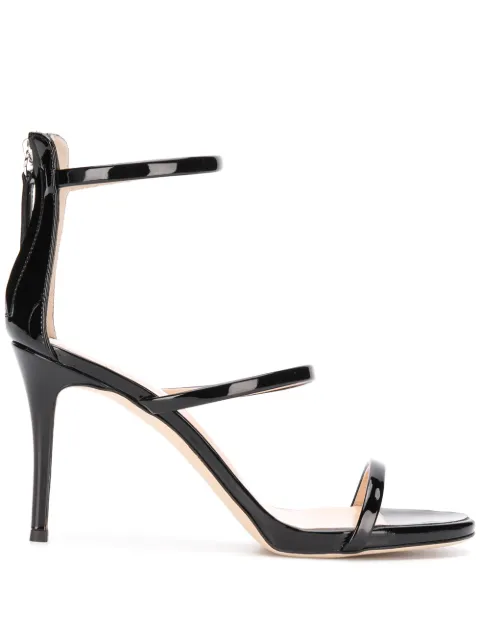 Click to view more detailed imagery on our partner's website Giuseppe Zanotti - 90 Mm Black Patent Leather Sandal With Three Straps Harmony 90