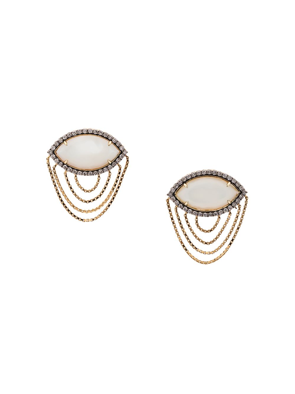 фото Sorellina 18kt yellow gold axl draped fringe mother of pearl and diamond studs