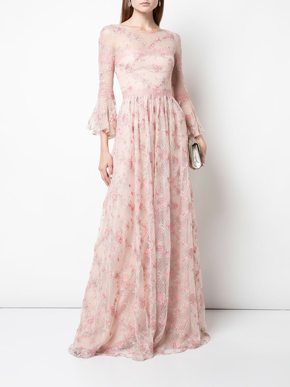 Marchesa Notte Floral Embroidered Long Dress - Farfetch