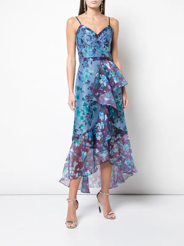 marchesa notte blue bird lace dress