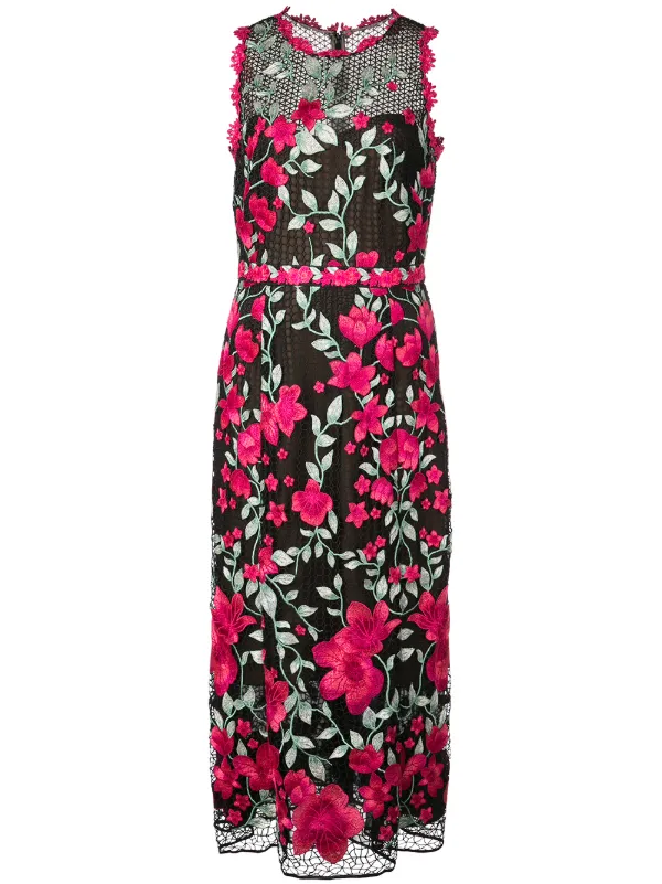 marchesa notte floral applique dress
