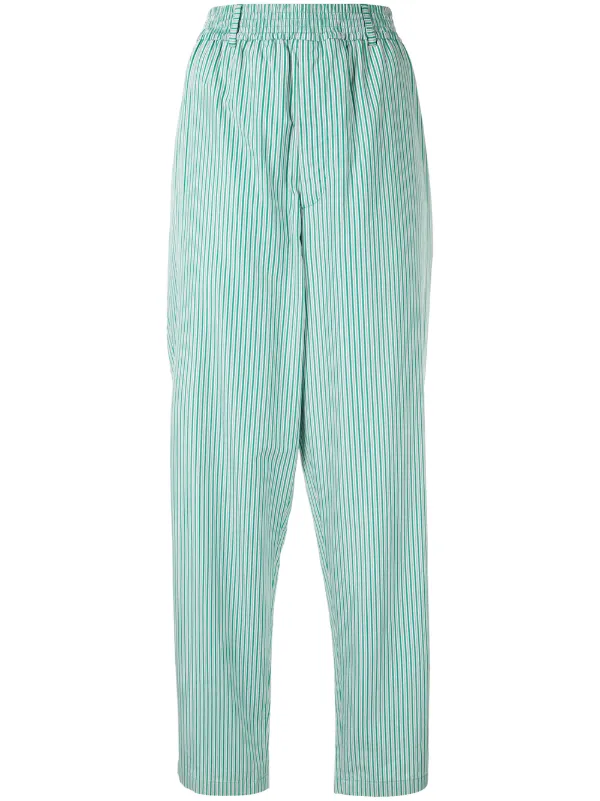 green and white striped trousers