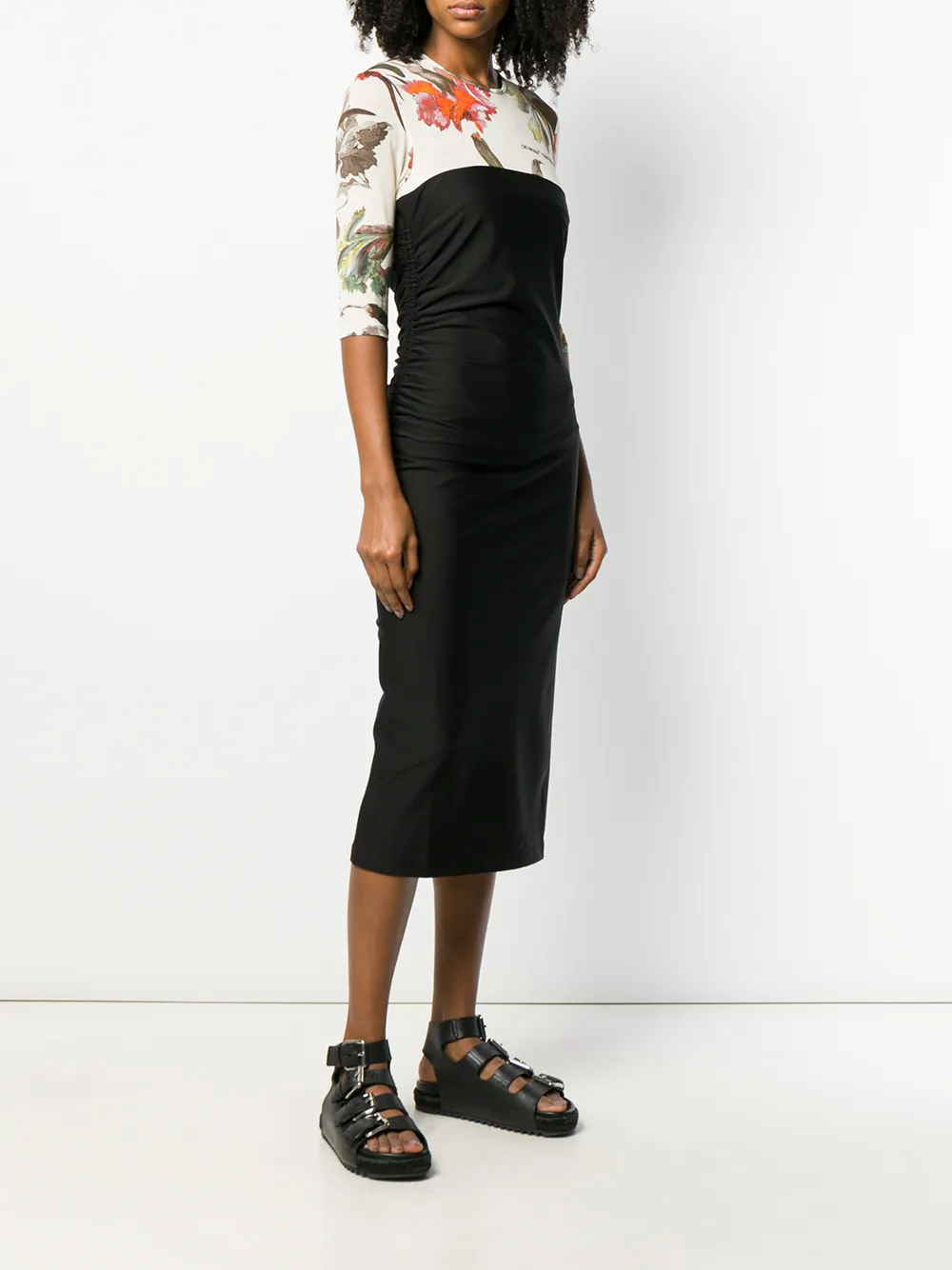  Off White Zweilagiges Midikleid   Schwarz 