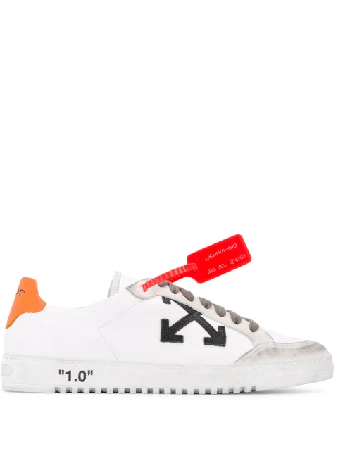 Click to view more detailed imagery on our partner's website Off-White 2.0 Distressed Suede-Trimmed Leather Sneakers In 0119 White/Orange