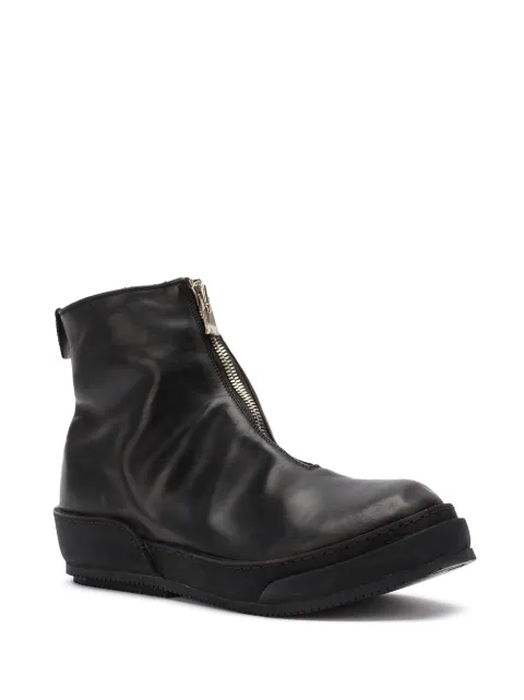 patent zip front ankle boots